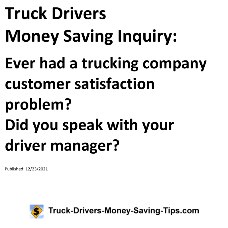 Truck Drivers Money Saving Inquiry for 12-23-2021