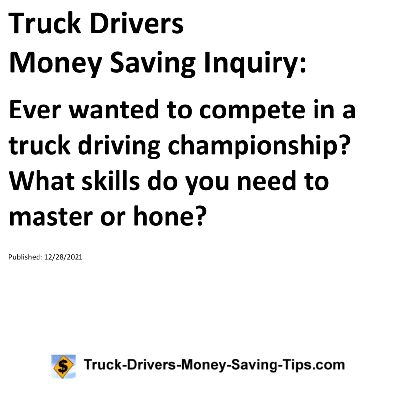 Truck Drivers Money Saving Inquiry for 12-28-2021