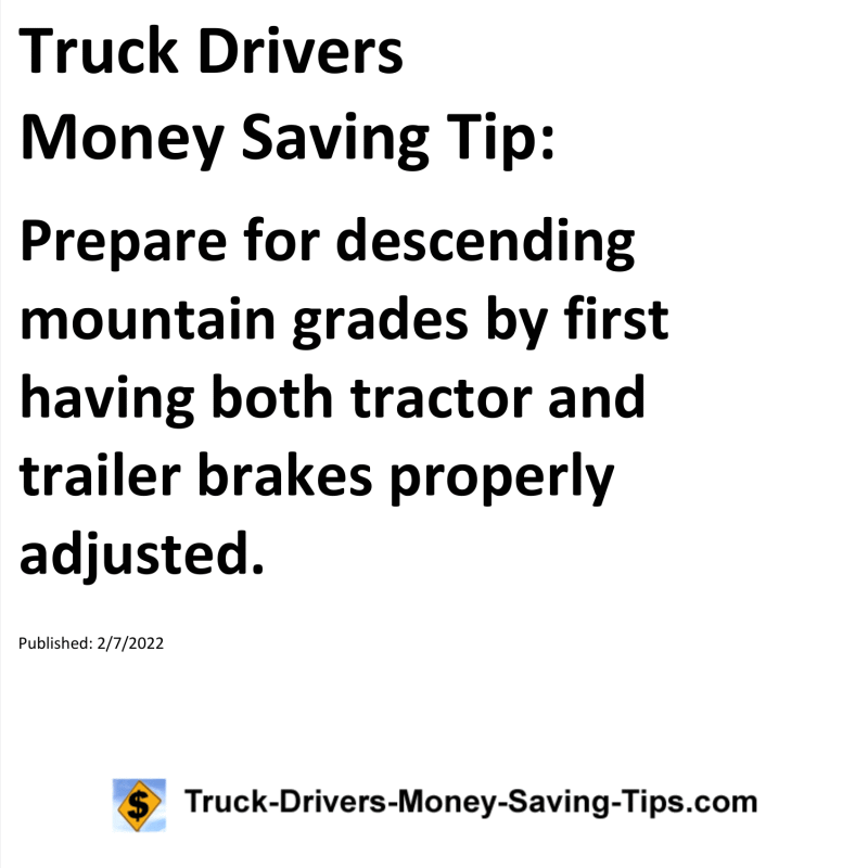 Truck Drivers Money Saving Tip for 02-07-2022