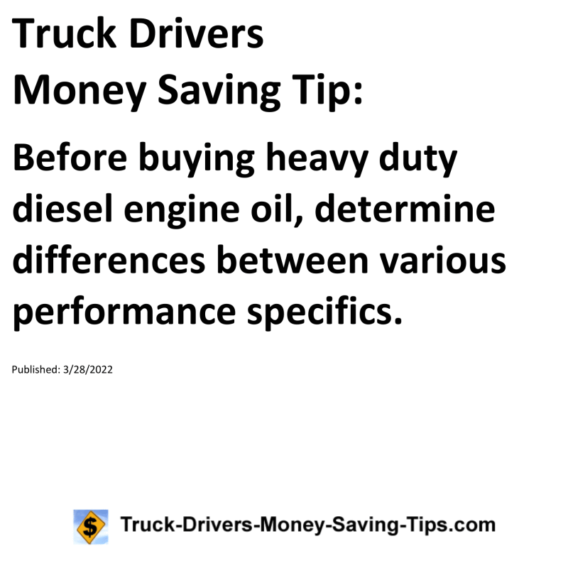 Truck Drivers Money Saving Tip for 03-28-2022