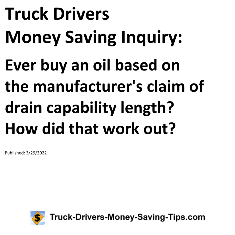 Truck Drivers Money Saving Tip for 03-29-2022