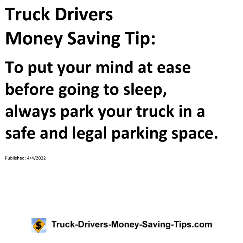 Truck Drivers Money Saving Tip for 04-04-2022