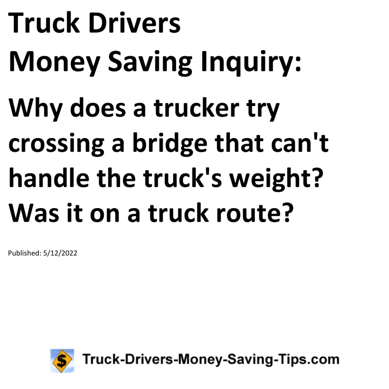 Truck Drivers Money Saving Tip for 05-12-2022