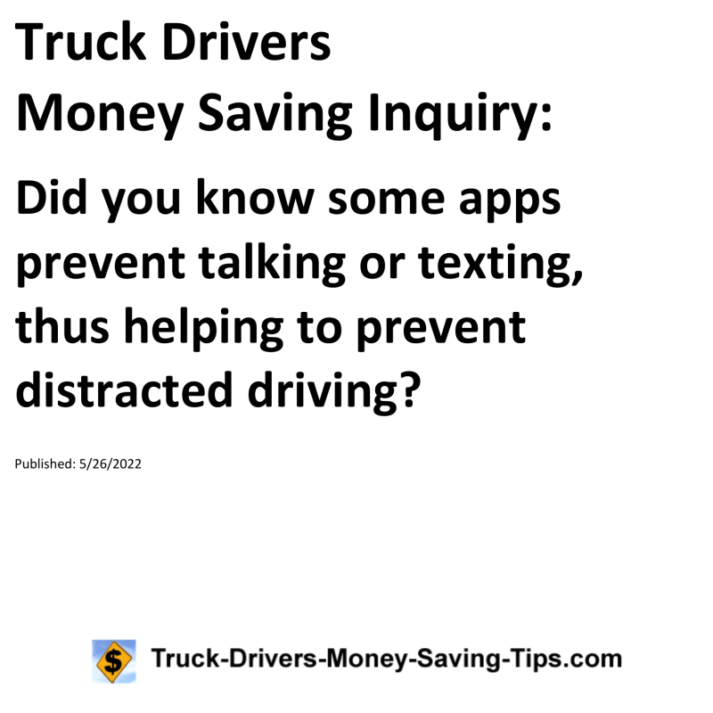 Truck Drivers Money Saving Tip for 05-26-2022