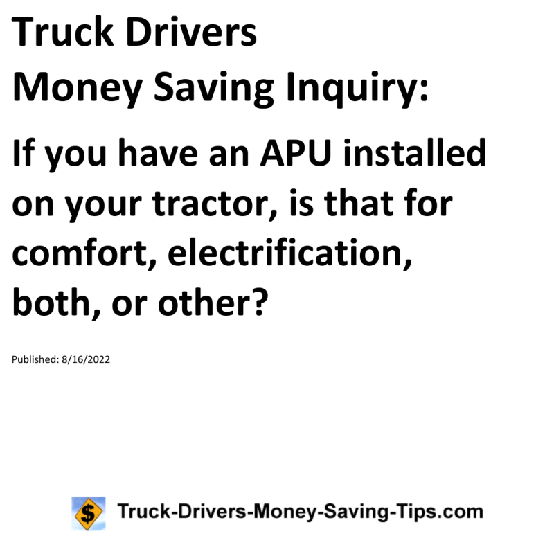 Truck Drivers Money Saving Tip for 08-16-2022