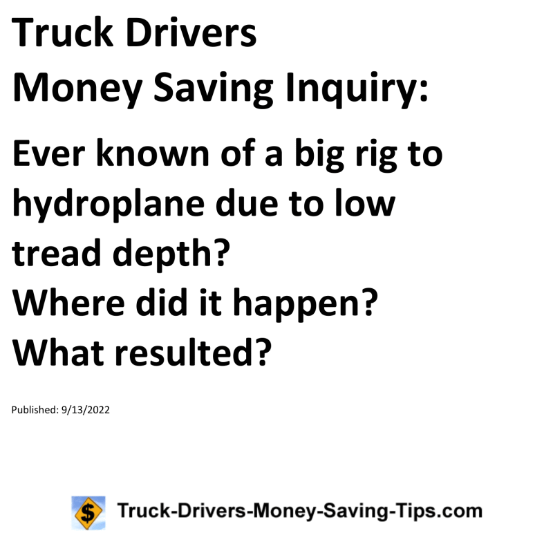 Truck Drivers Money Saving Tip for 09-13-2022