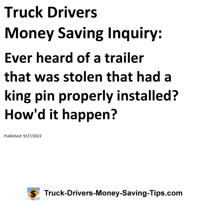 Truck Drivers Money Saving Tip for 09-27-2022