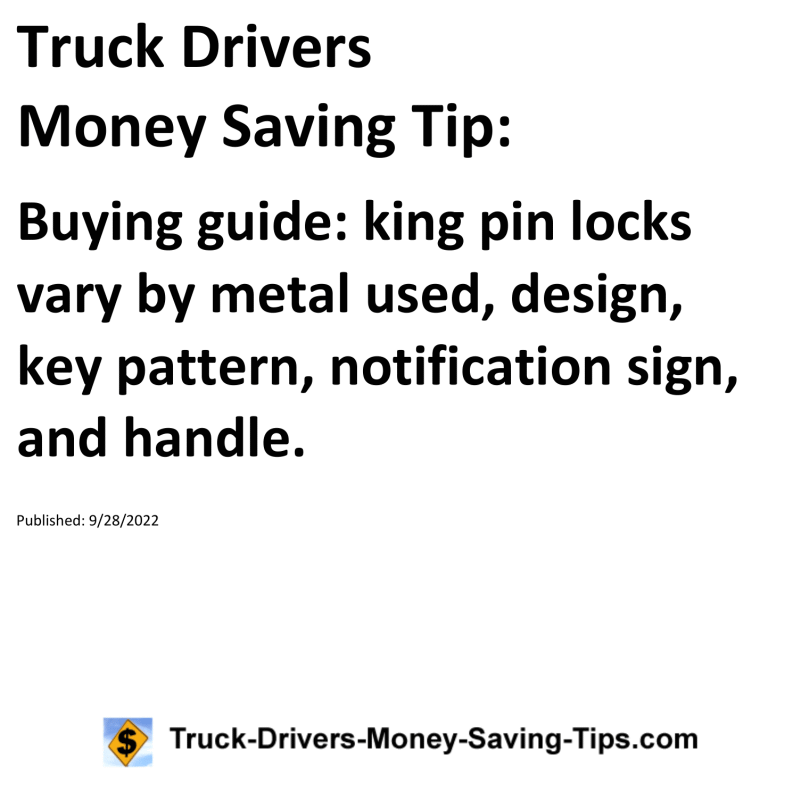 Truck Drivers Money Saving Tip for 09-28-2022