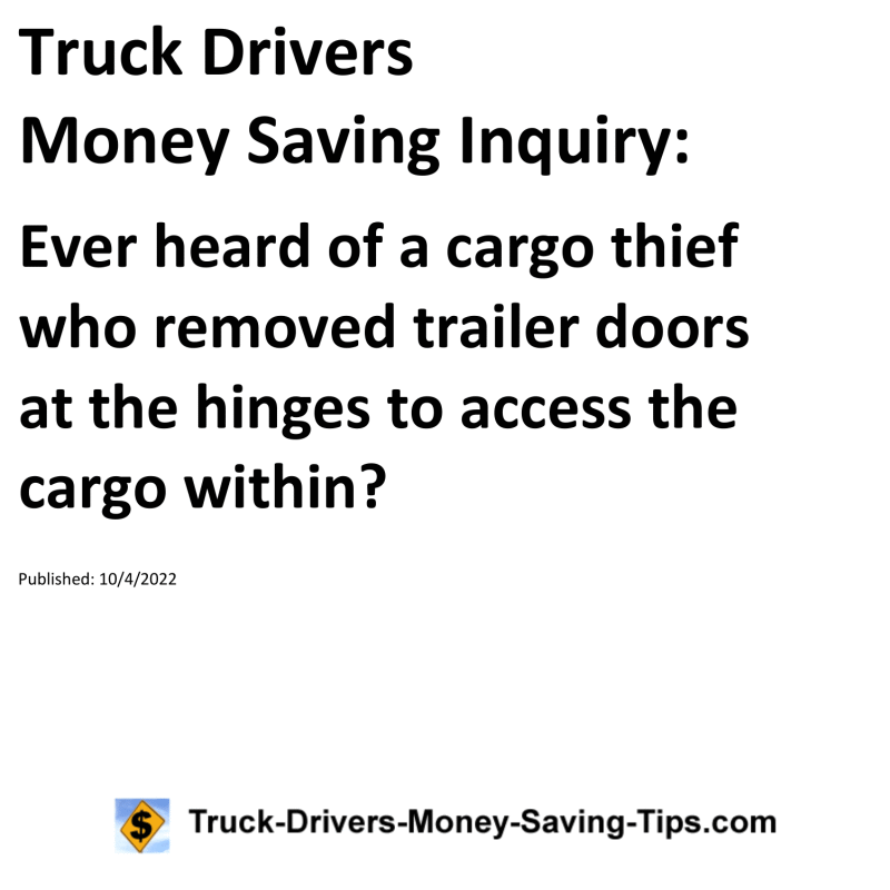 Truck Drivers Money Saving Tip for 10-04-2022