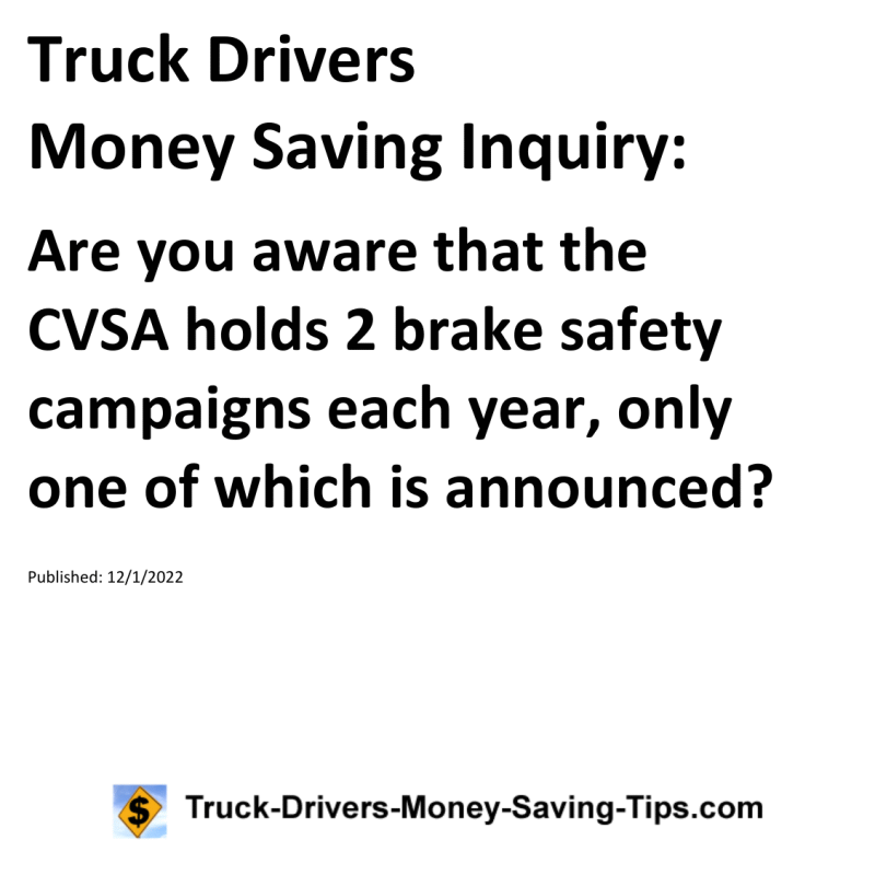 Truck Drivers Money Saving Tip for 12-01-2022