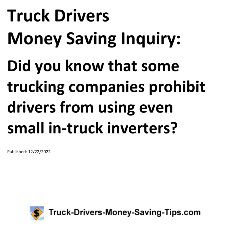 Truck Drivers Money Saving Tip for 12-22-2022