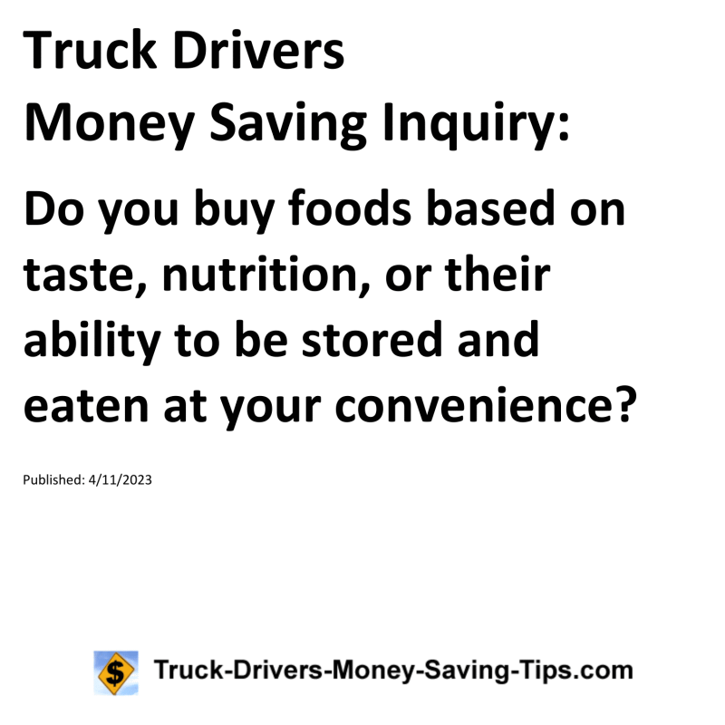 Truck Drivers Money Saving Inquiry for 04-11-2023