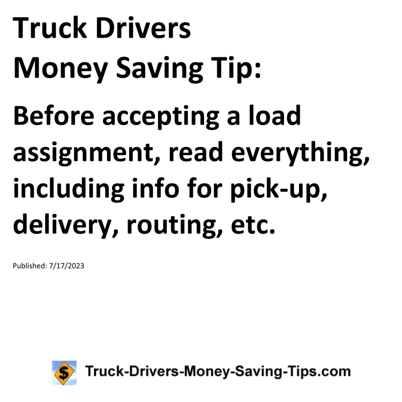 Truck Drivers Money Saving Tip for 07-17-2023