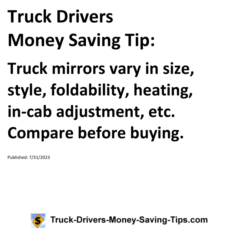 Truck Drivers Money Saving Tip for 07-31-2023