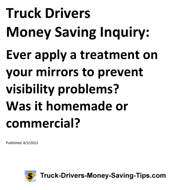 Truck Drivers Money Saving Inquiry for 08-03-2023