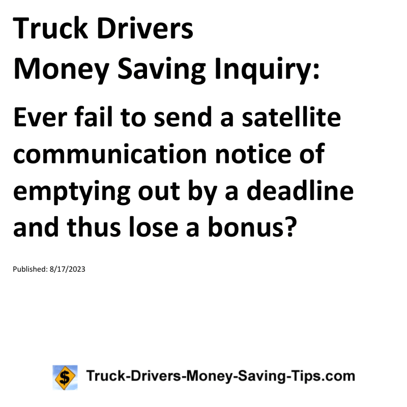 Truck Drivers Money Saving Inquiry for 08-17-2023