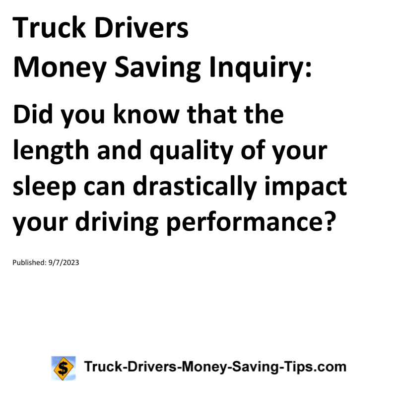 Truck Drivers Money Saving Inquiry for 09-07-2023