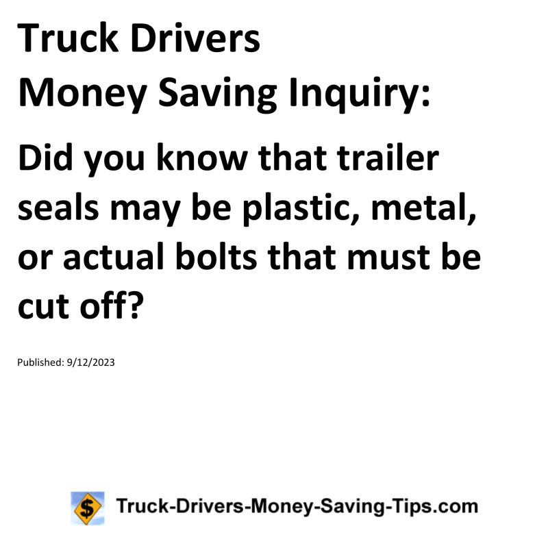 Truck Drivers Money Saving Inquiry for 09-12-2023