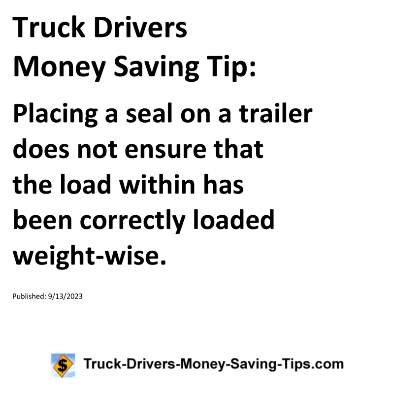 Truck Drivers Money Saving Tip for 09-13-2023