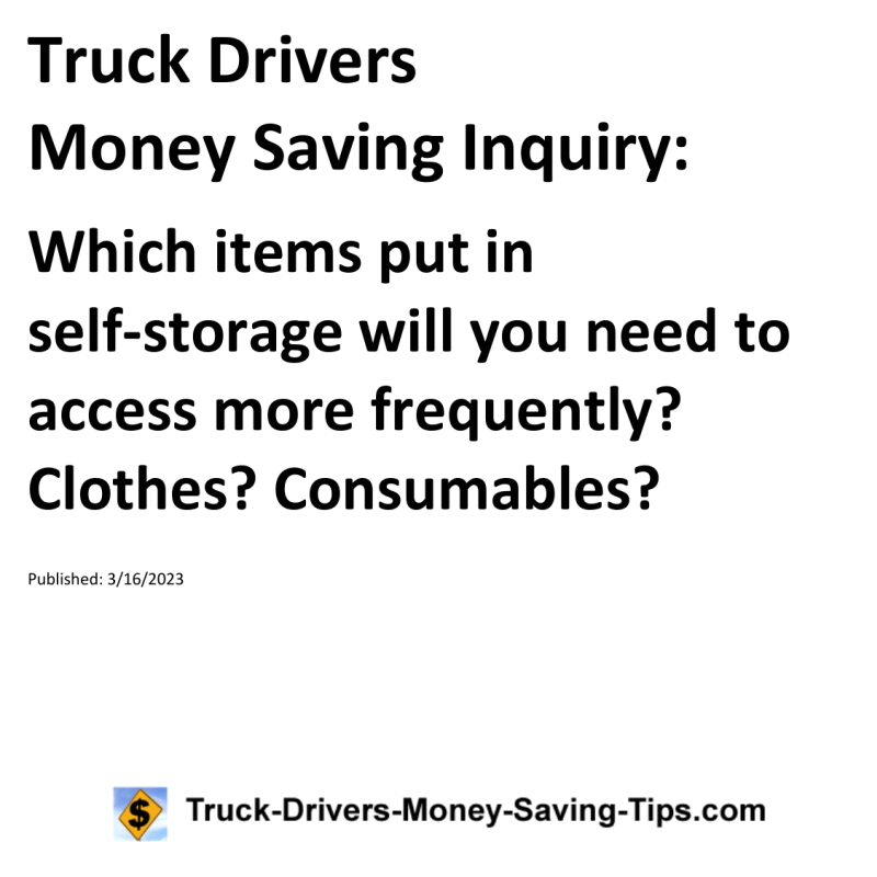 Truck Drivers Money Saving Inquiry for 03-16-2023