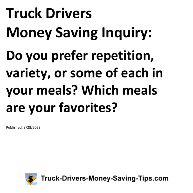 Truck Drivers Money Saving Inquiry for 03-28-2023