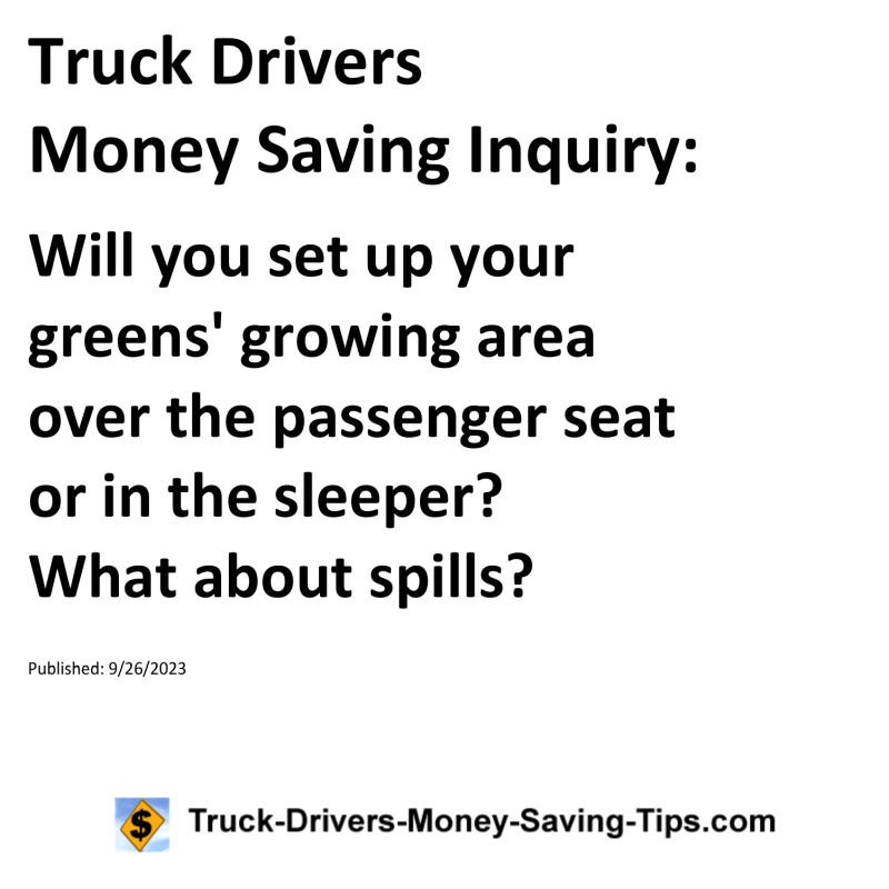 Truck Drivers Money Saving Inquiry for 09-26-2023