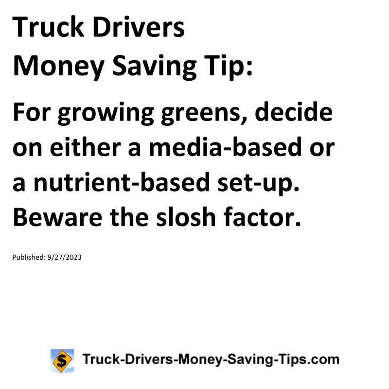 Truck Drivers Money Saving Tip for 09-27-2023