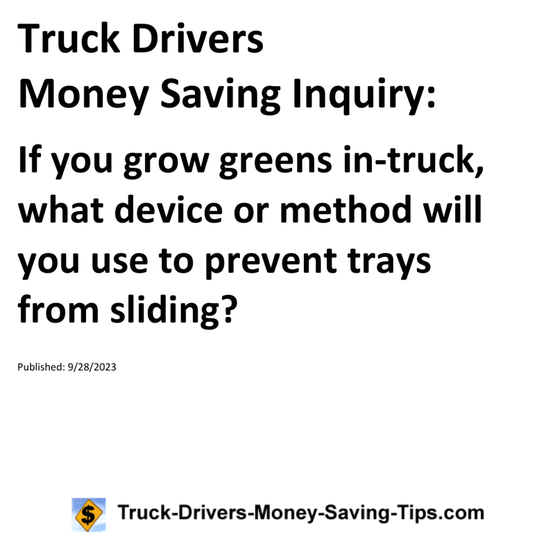 Truck Drivers Money Saving Inquiry for 09-28-2023