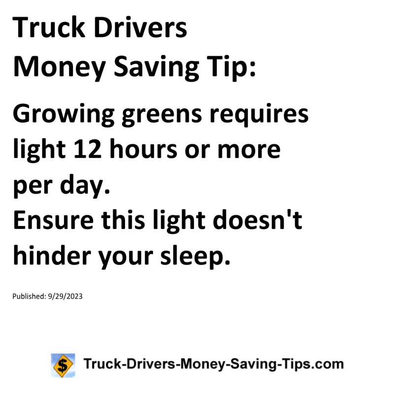 Truck Drivers Money Saving Tip for 09-29-2023