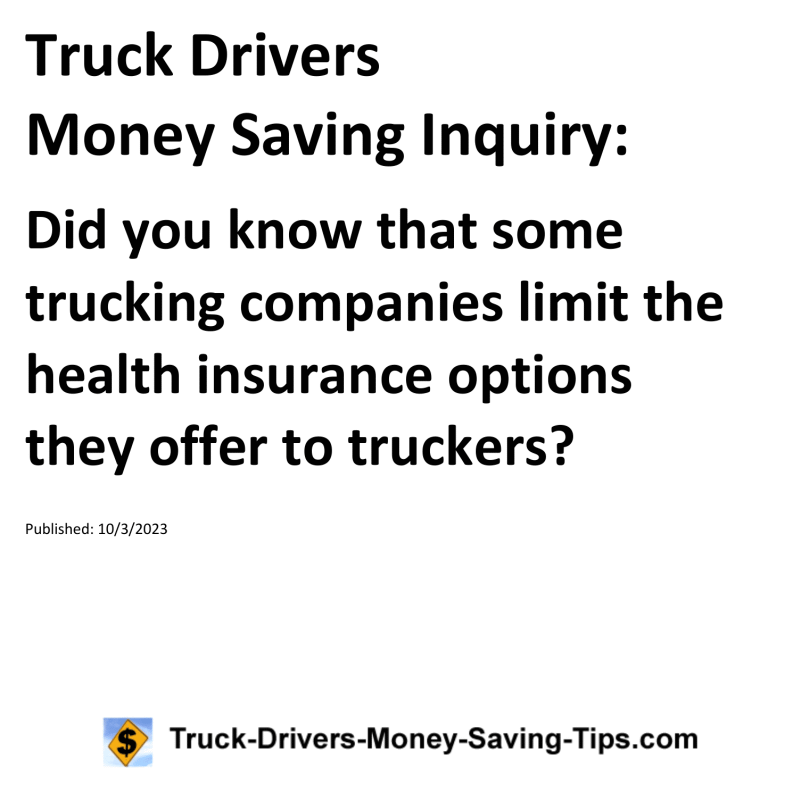 Truck Drivers Money Saving Inquiry for 10-03-2023