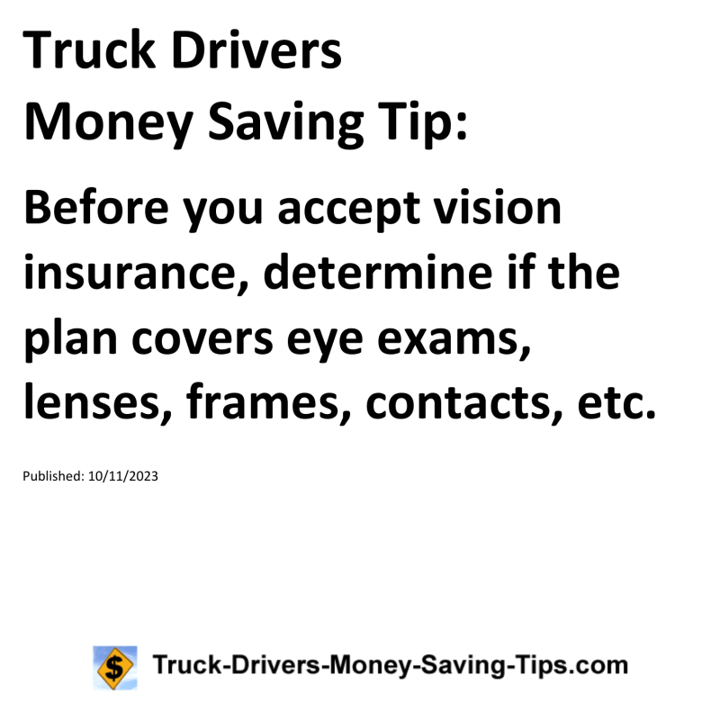 Truck Drivers Money Saving Tip for 10-11-2023