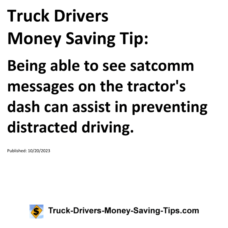 Truck Drivers Money Saving Tip for 10-20-2023