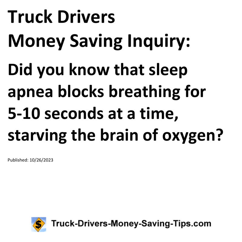 Truck Drivers Money Saving Inquiry for 10-26-2023