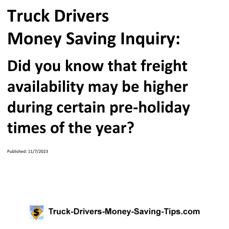 Truck Drivers Money Saving Inquiry for 11-07-2023