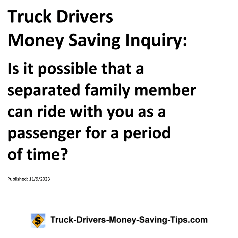 Truck Drivers Money Saving Inquiry for 11-09-2023