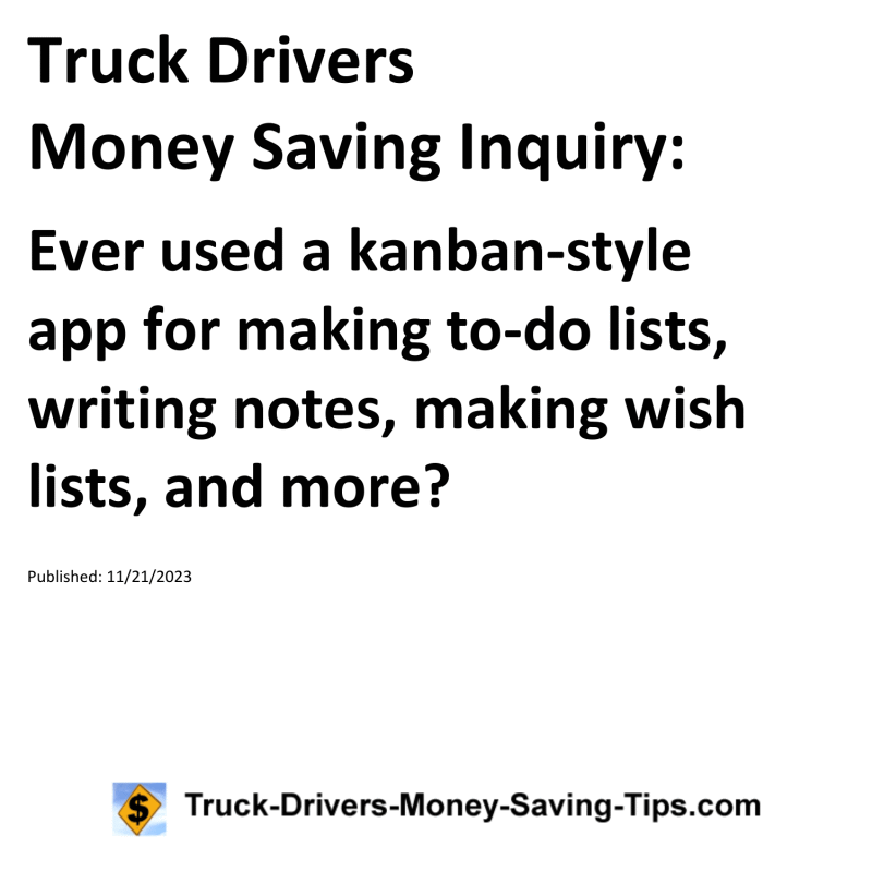 Truck Drivers Money Saving Inquiry for 11-21-2023