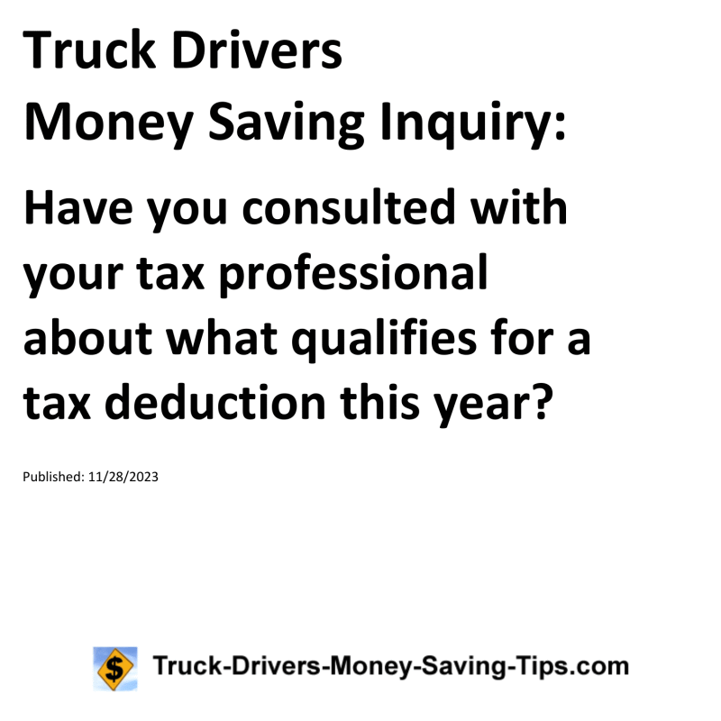 Truck Drivers Money Saving Inquiry for 11-28-2023