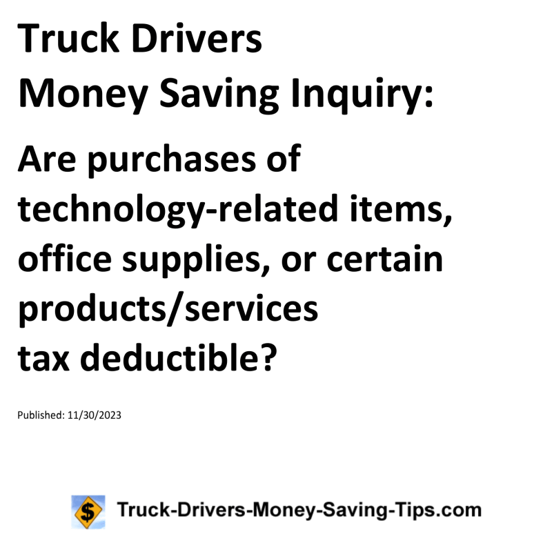 Truck Drivers Money Saving Inquiry for 11-30-2023