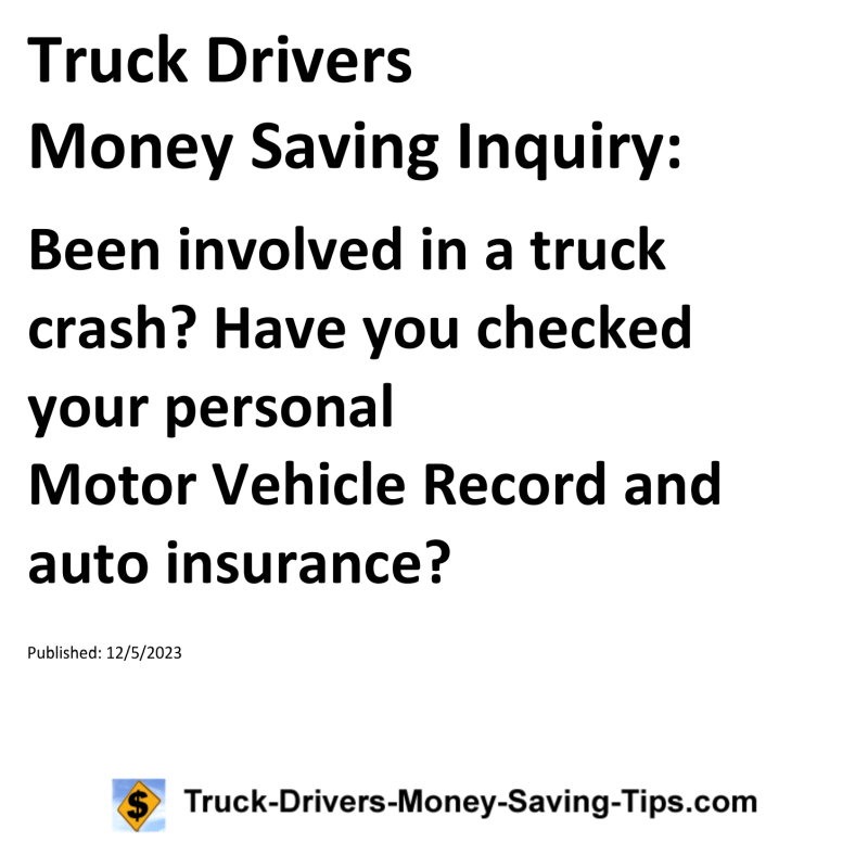 Truck Drivers Money Saving Inquiry for 12-05-2023