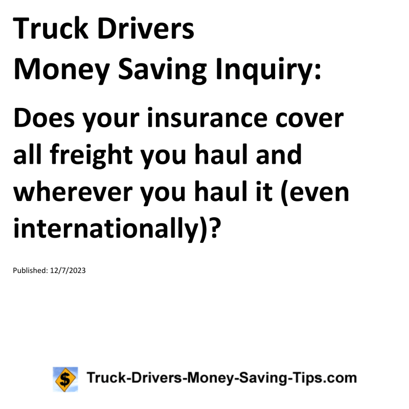 Truck Drivers Money Saving Inquiry for 12-07-2023