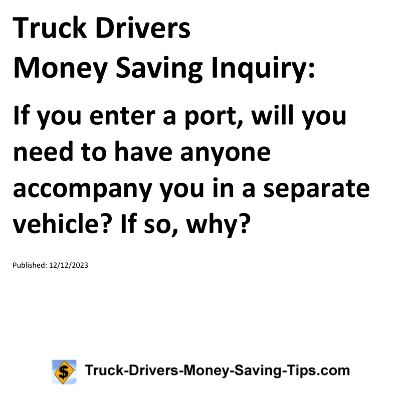 Truck Drivers Money Saving Inquiry for 12-12-2023