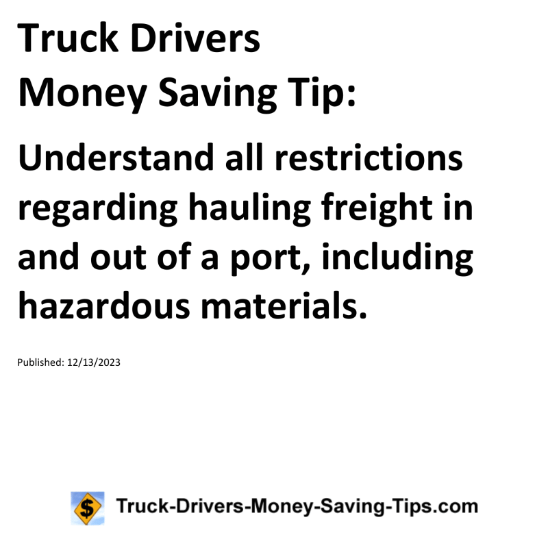 Truck Drivers Money Saving Tip for 12-13-2023