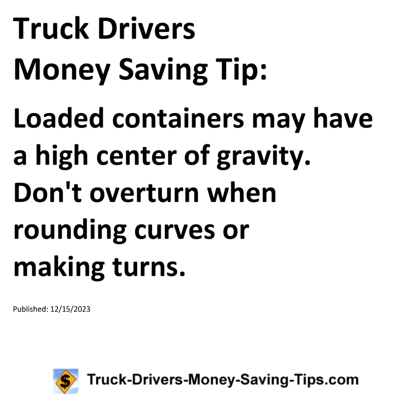 Truck Drivers Money Saving Tip for 12-15-2023