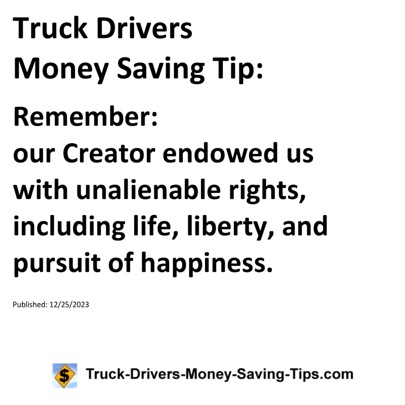 Truck Drivers Money Saving Tip for 12-25-2023