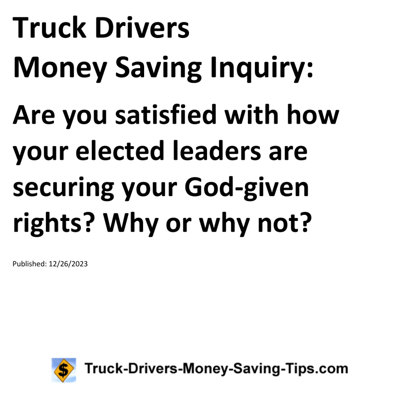 Truck Drivers Money Saving Inquiry for 12-26-2023