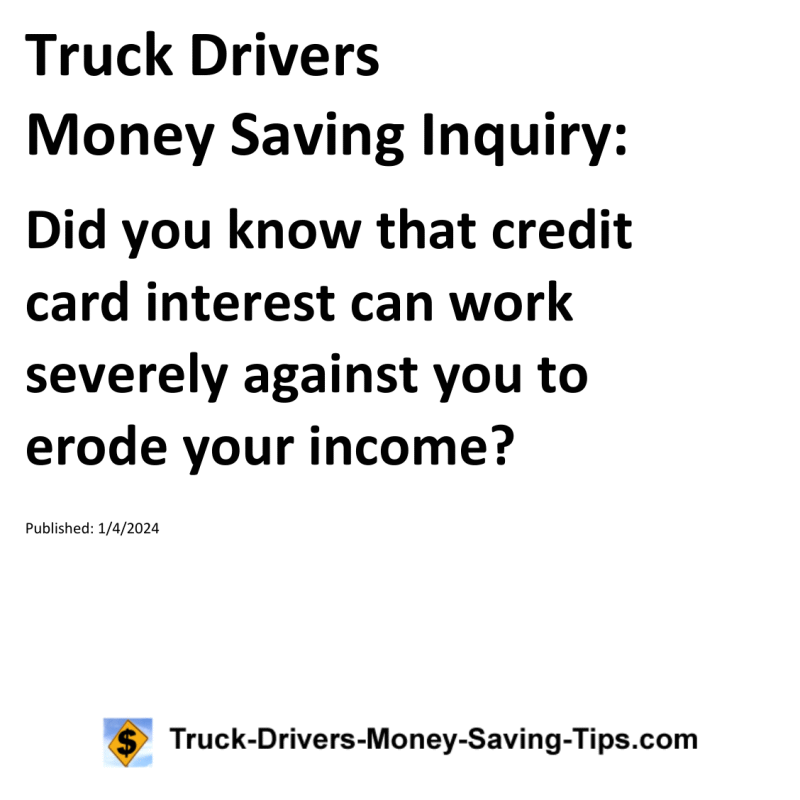 Truck Drivers Money Saving Inquiry for 01-04-2024