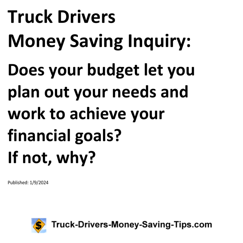 Truck Drivers Money Saving Inquiry for 01-09-2024