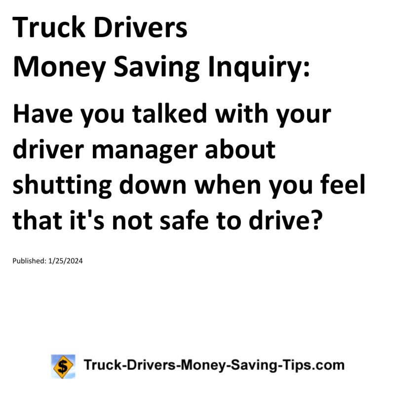 Truck Drivers Money Saving Inquiry for 01-25-2024