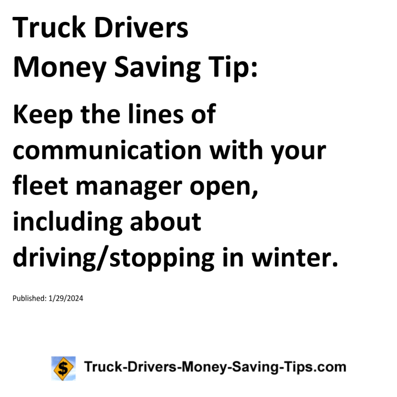 Truck Drivers Money Saving Tip for 01-29-2024