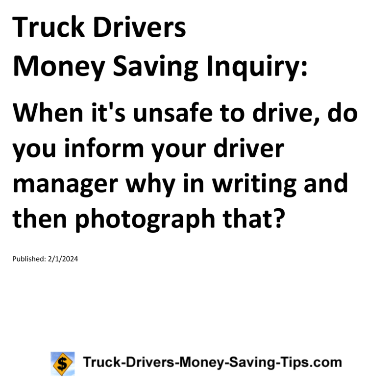 Truck Drivers Money Saving Inquiry for 02-01-2024